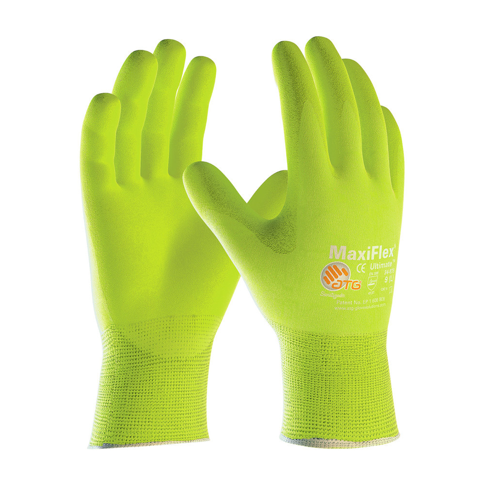 Protective Industrial Products Gloves Hi-Vis Yellow MaxiFlex Ultimate Nylon/Elastane Large - Flockneti