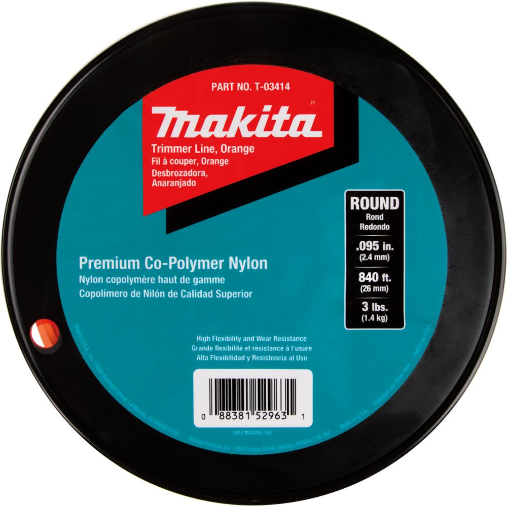 Makita Round Trimmer Line 0.095 Orange 840 3 lbs. - Flockneti