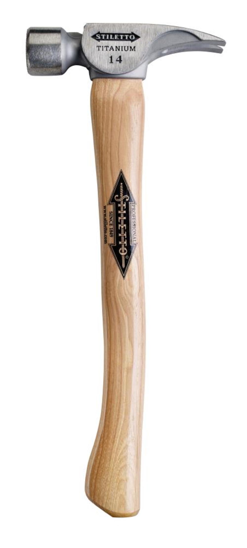 Stiletto 14 oz Titanium Smooth Face Hammer with 16 in. Curved Hickory Handle - Flockneti