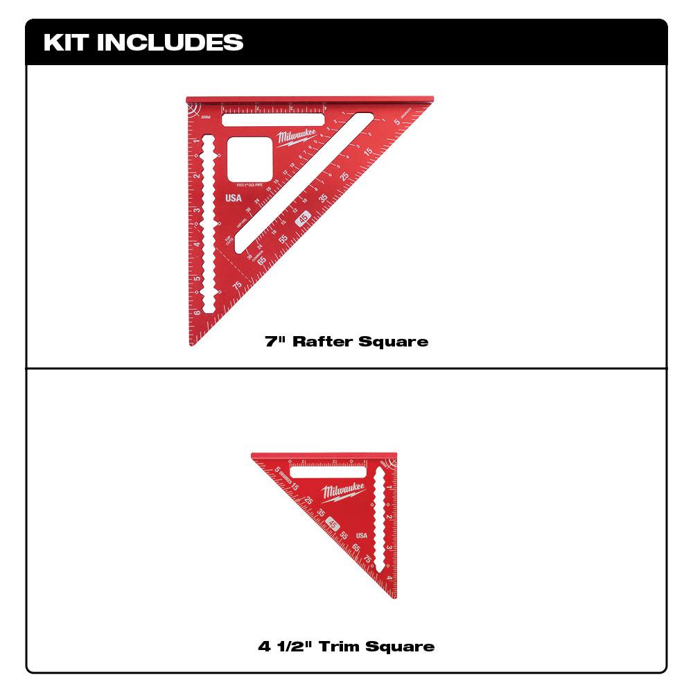 Milwaukee 7″ Rafter Square & 4 1/2″ Trim Square 2pc - Flockneti