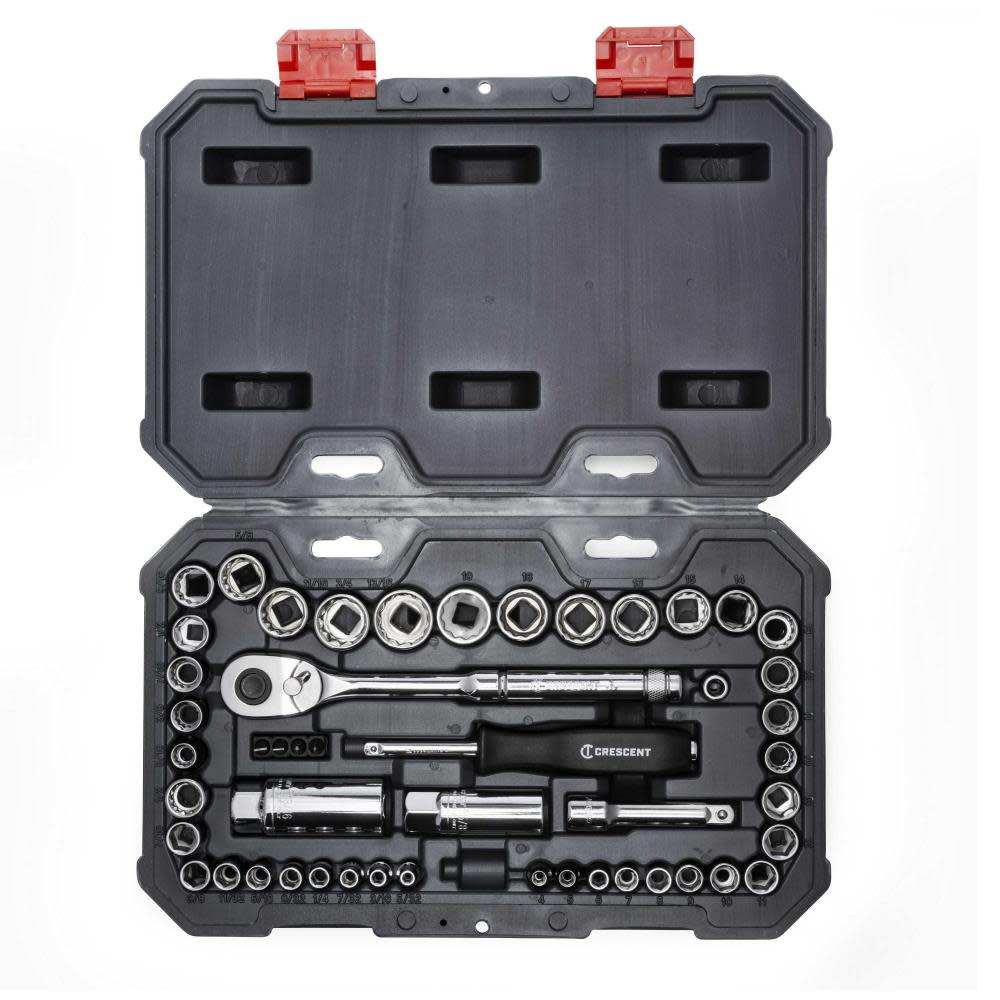 Crescent 50 Pc 1/4 and 3/8″ Drive 6 & 12 Point SAE/Metric Mechanics Tool Set - Flockneti