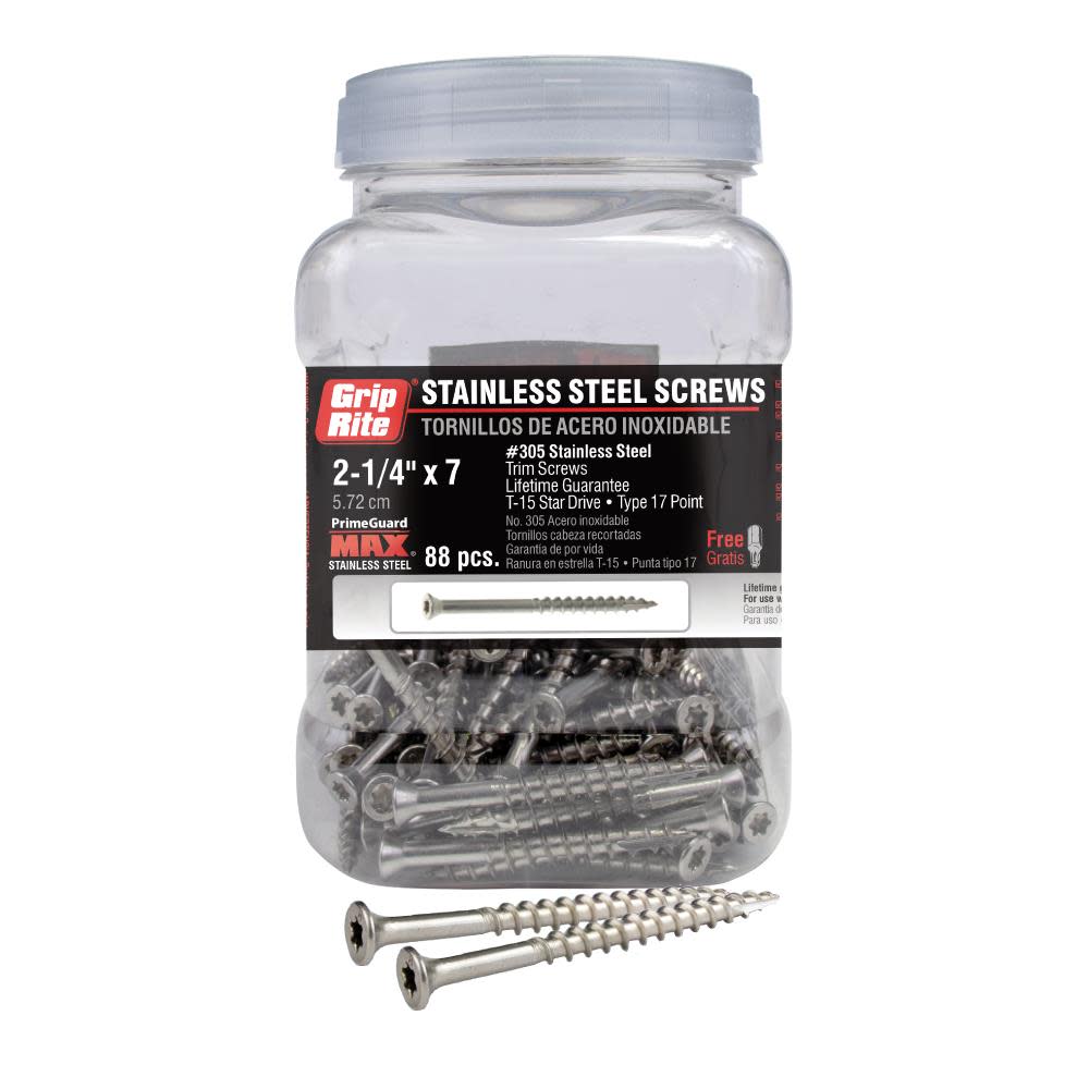 Grip Rite PrimeGuard Max Deck Screws Stainless 2-1/2″ Star Drive Head 88 Screws - Flockneti