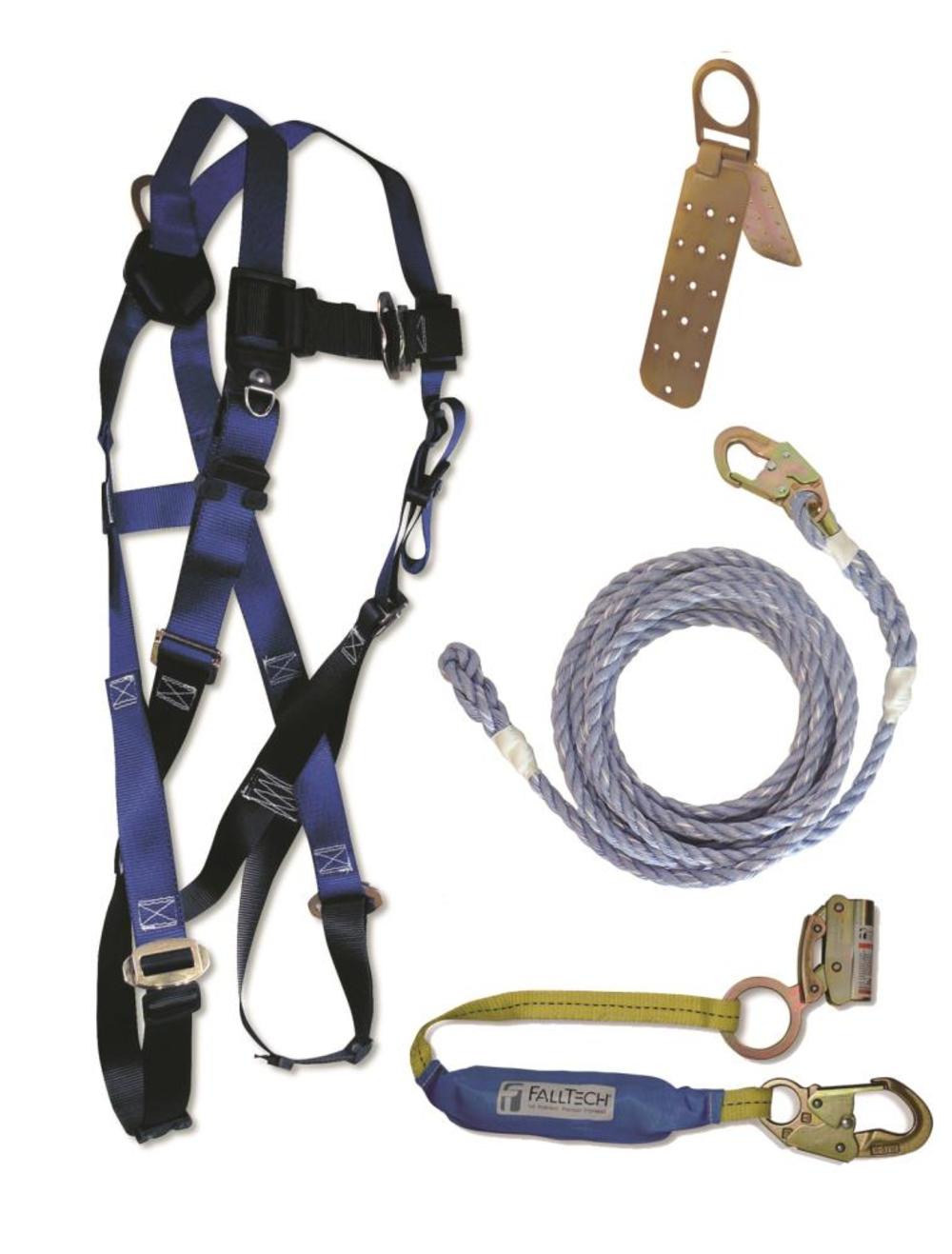 Falltech Roofers Kit 7015 Harness 8149 VLL 8353LT SAL with Manual Grab 7410 Roof Anchor - Flockneti