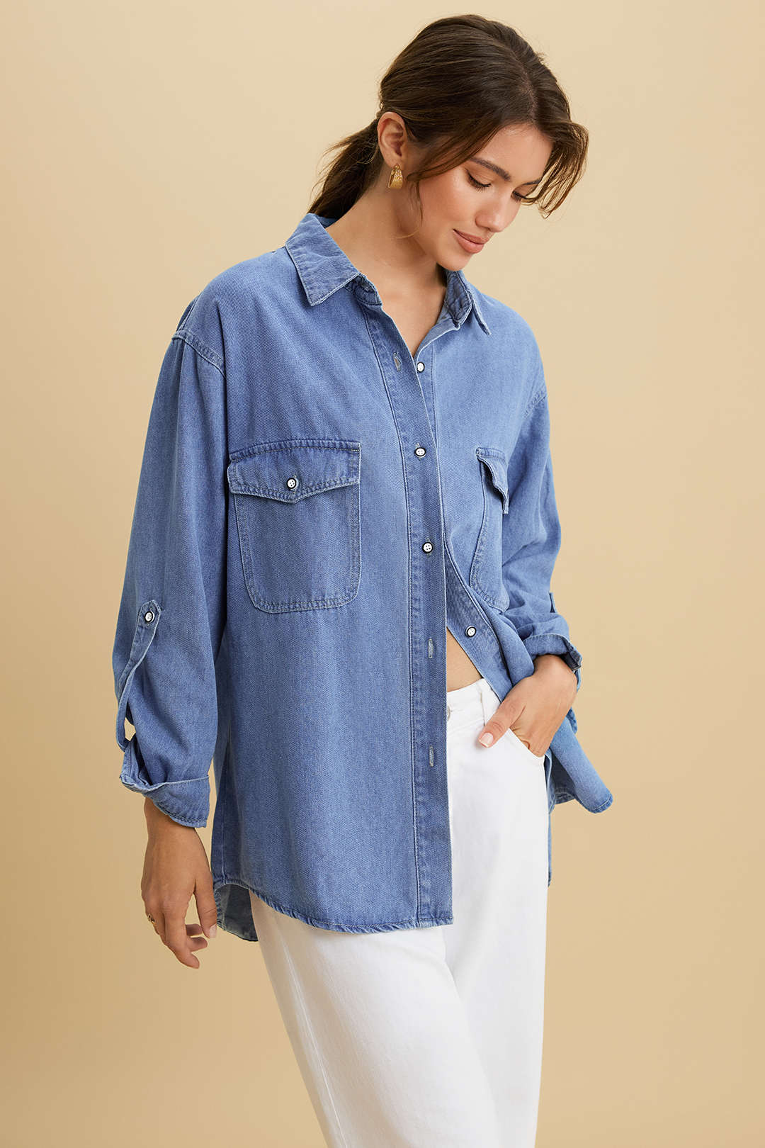 Denim Button Pocket Long Sleeve Shirt - Flockneti