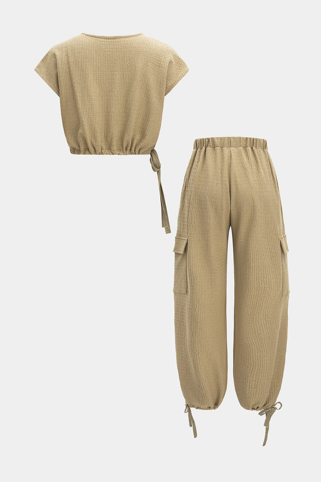 V-Neck Drawstring Tank Top And Pocket Trousers Set - Flockneti