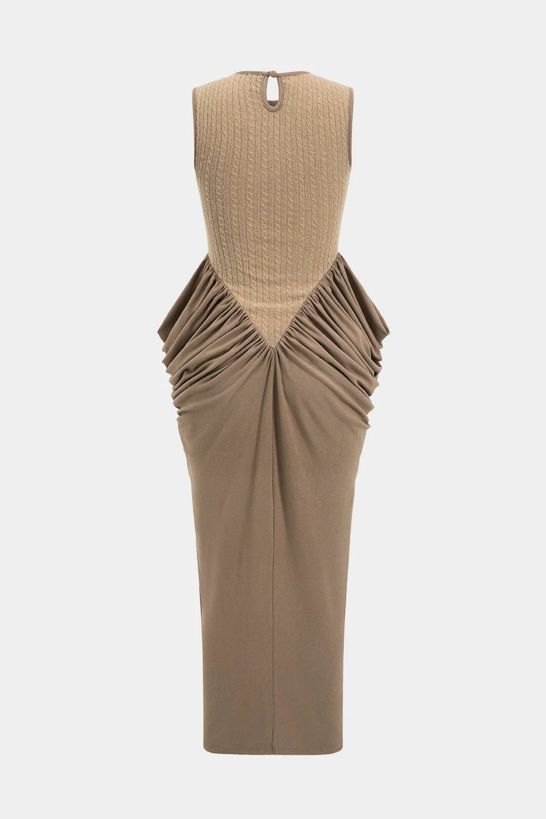 Ruched Sleeveless Round Neck Slit Maxi Dress - Flockneti
