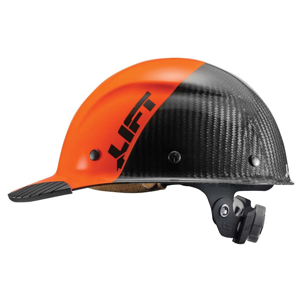 Lift Safety Hard Hat DAX FIFTY50 Orange/Black Carbon Fiber Cap - Flockneti