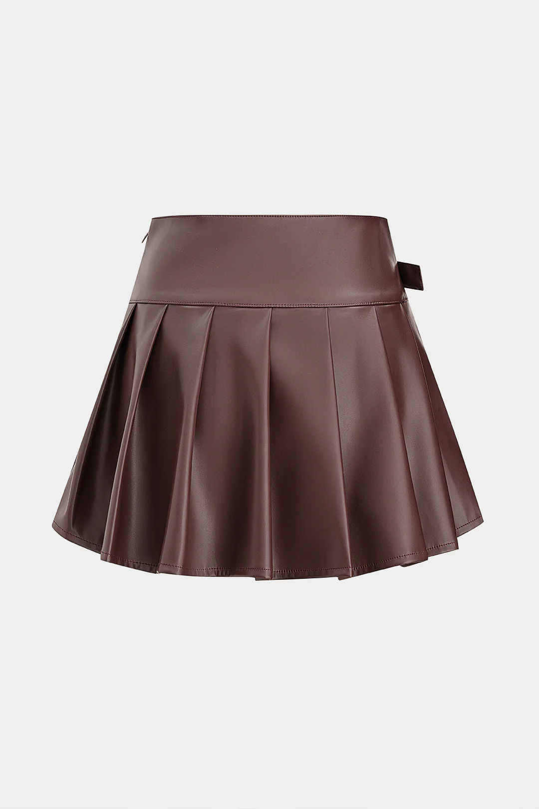 Faux Leather Pleated Belted High Waist Skirt - Flockneti