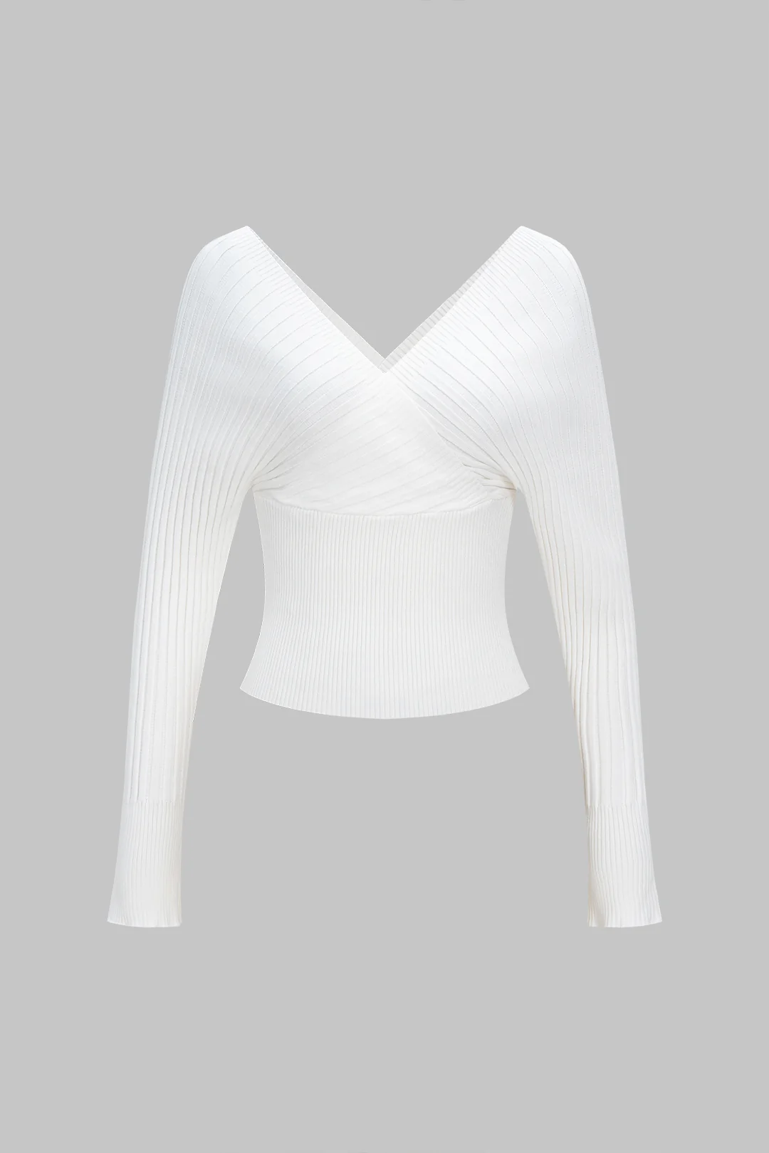 Knit V-Neck Crossed Long-Sleeve Top - Flockneti