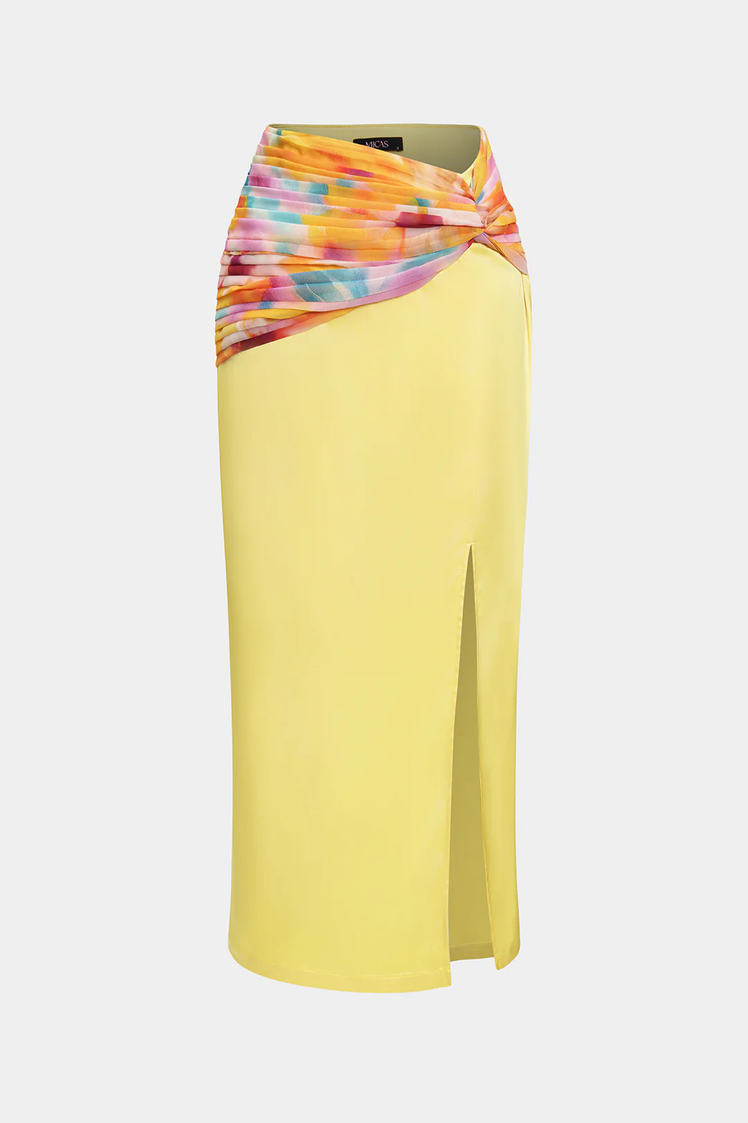Ombre Print Chiffon Satin Ruched Twist Knot Split Skirt - Flockneti