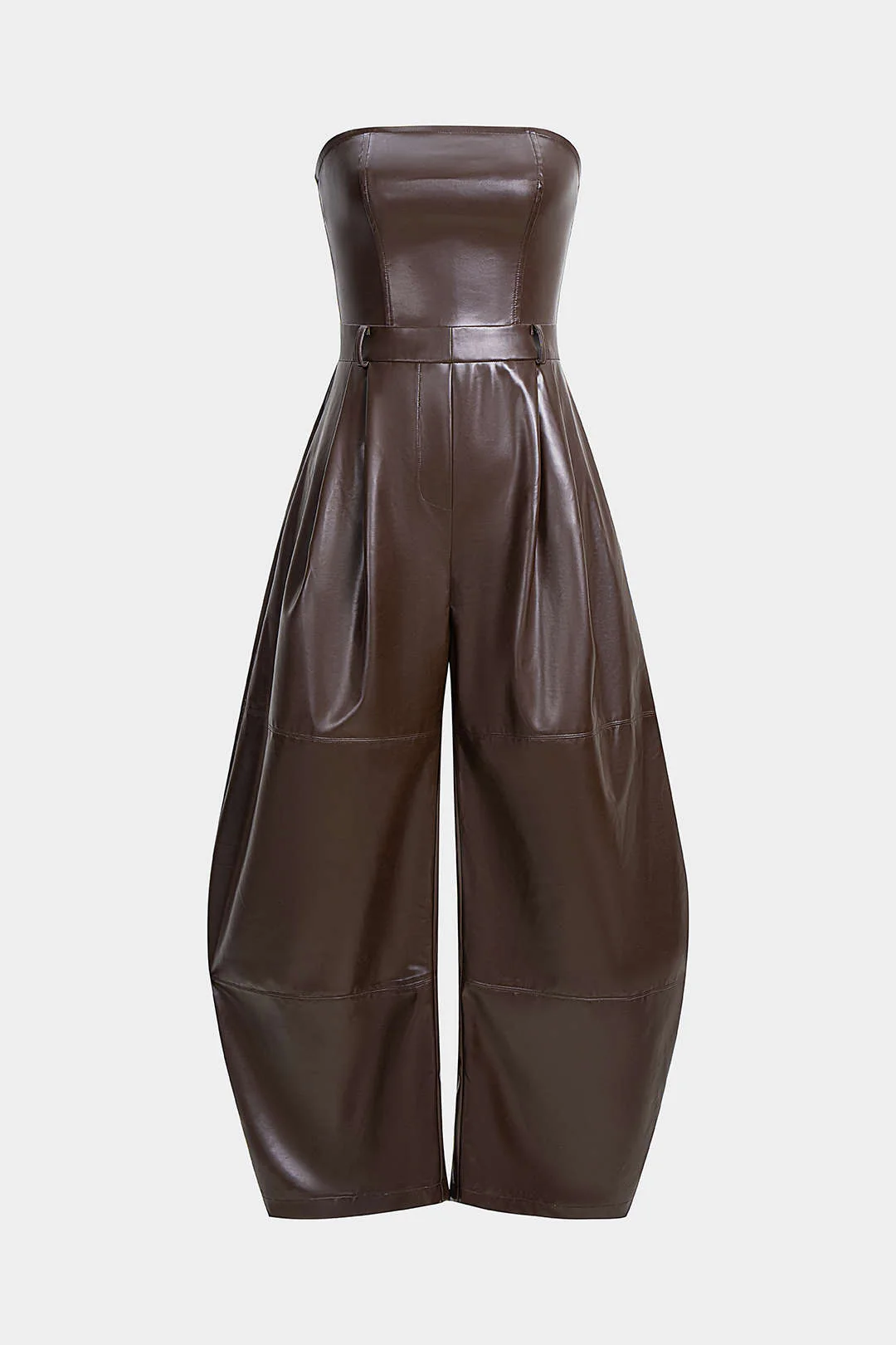 Faux Leather Ruched Strapless Jumpsuit - Flockneti