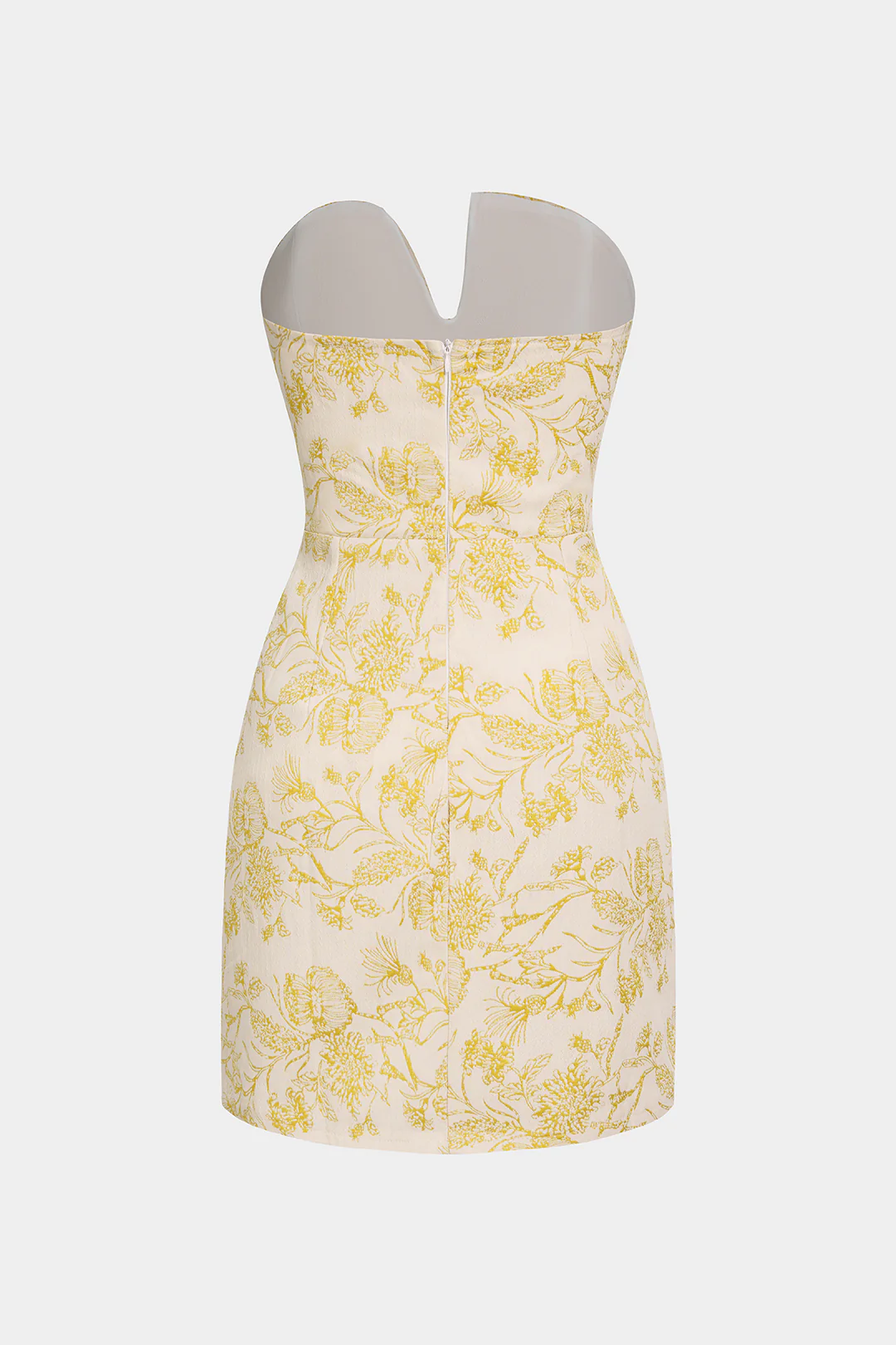 Floral Textured Asymmetrical Zipper Strapless Sleeveless Mini Dress - Flockneti