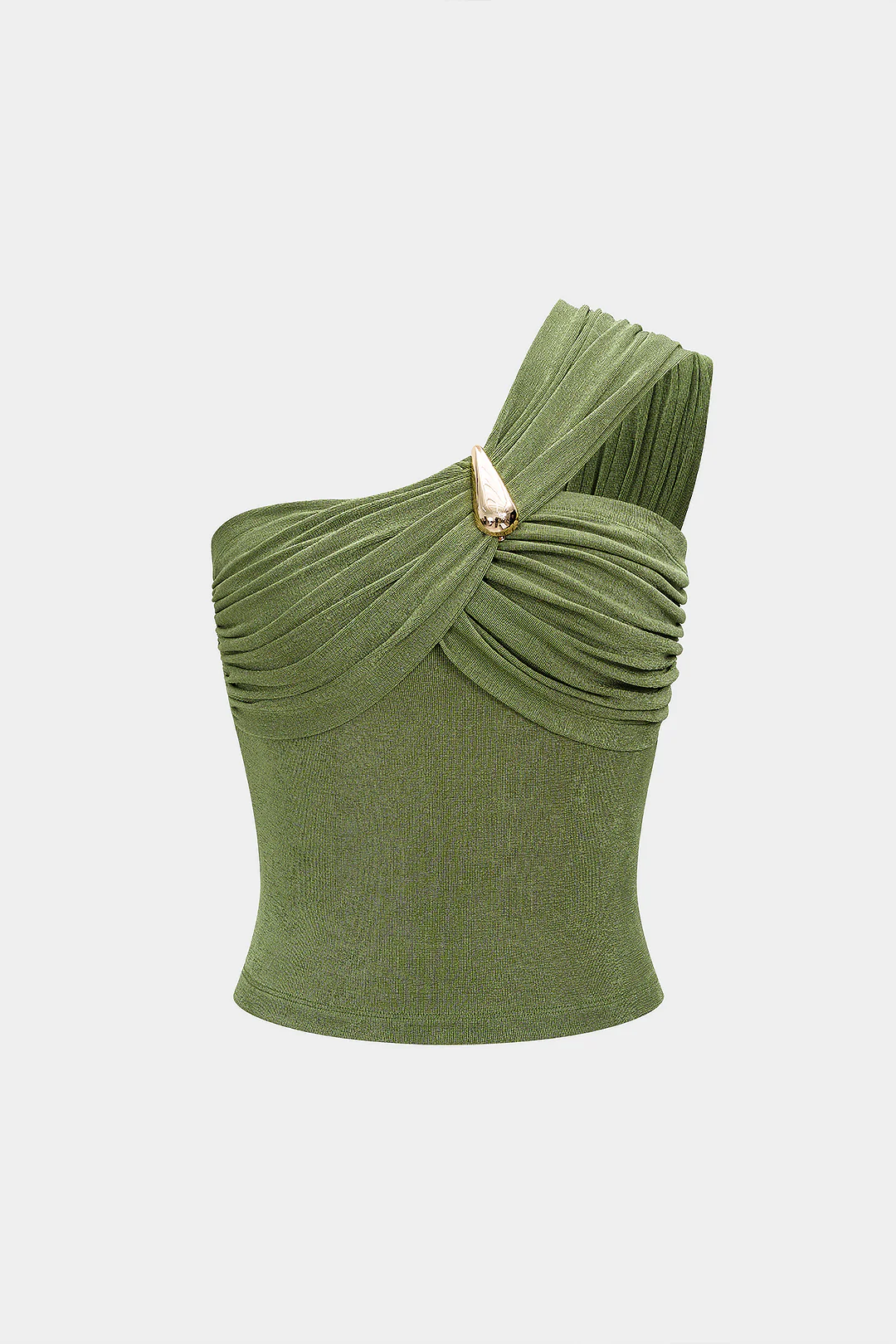 Metallic Decor One Shoulder Ruched Tank Top - Flockneti