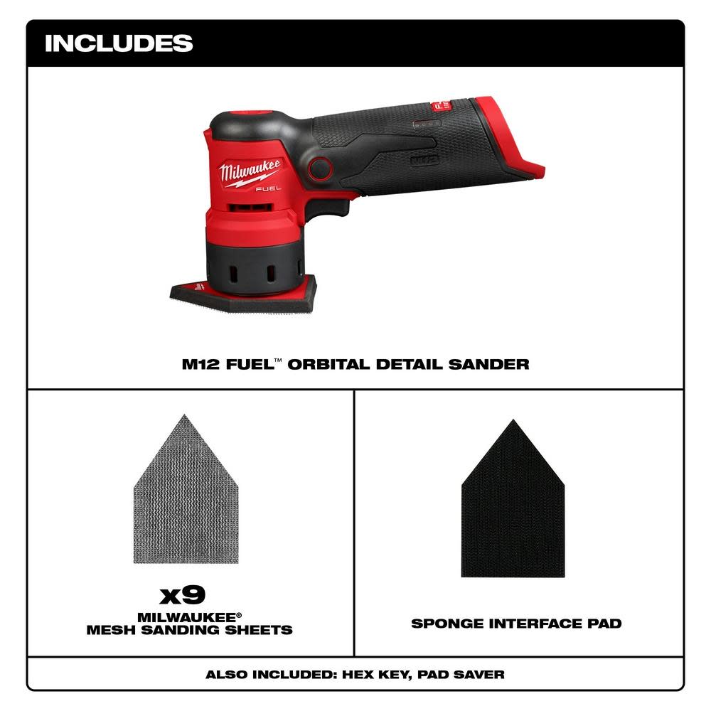 Milwaukee M12 FUEL Orbital Detail Sander Bare Tool - Flockneti