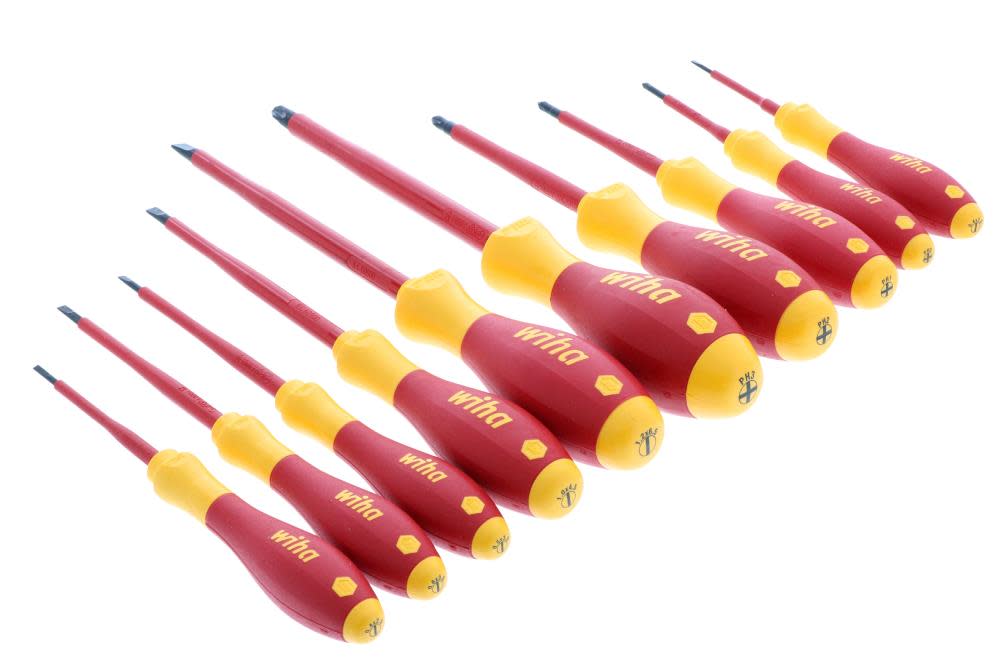 Wiha Insulated Cushion Grip Slotted Screwdriver Set 10 Piece - Flockneti