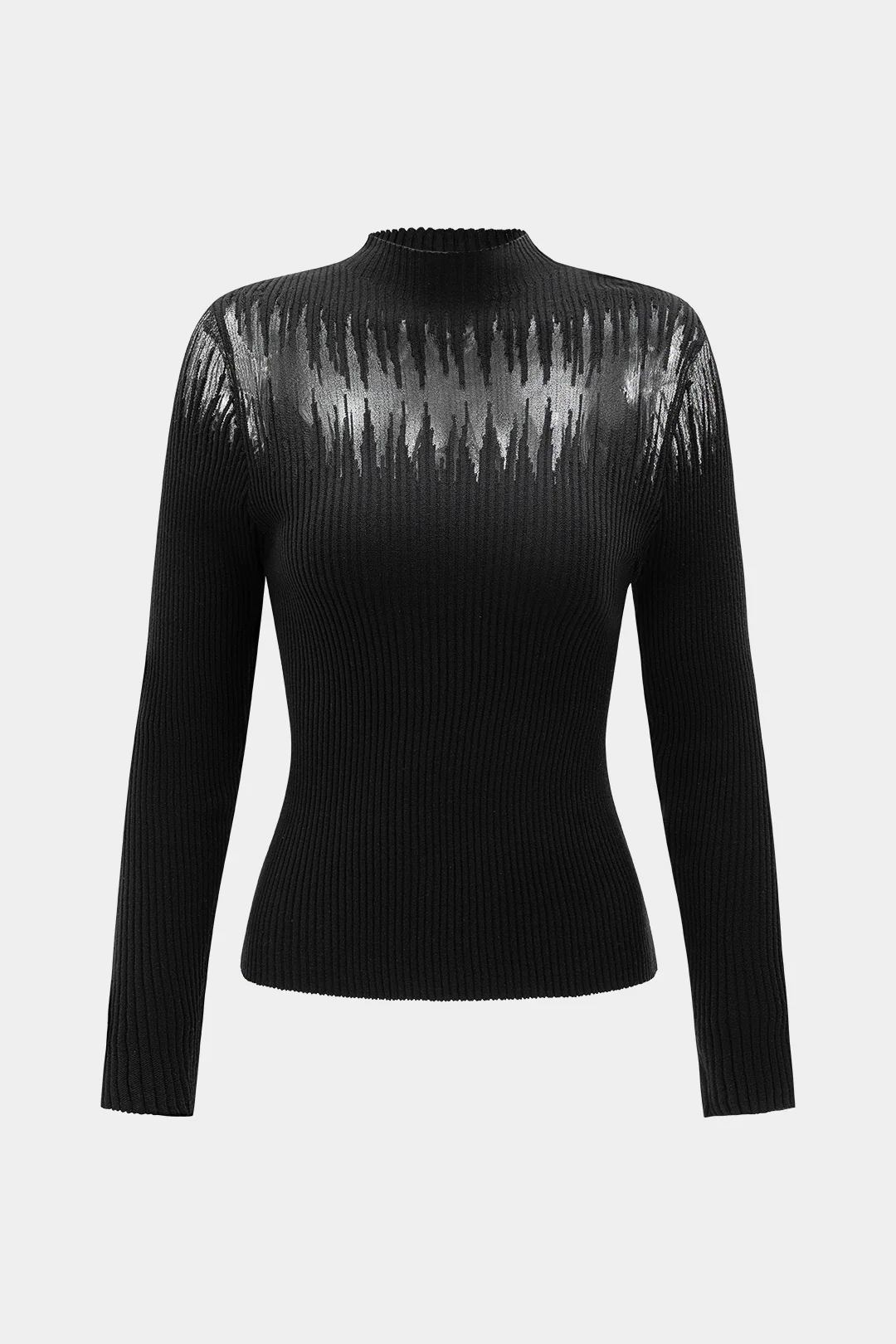 Knit Lace Patchwork Mock Neck Long-Sleeve Top - Flockneti