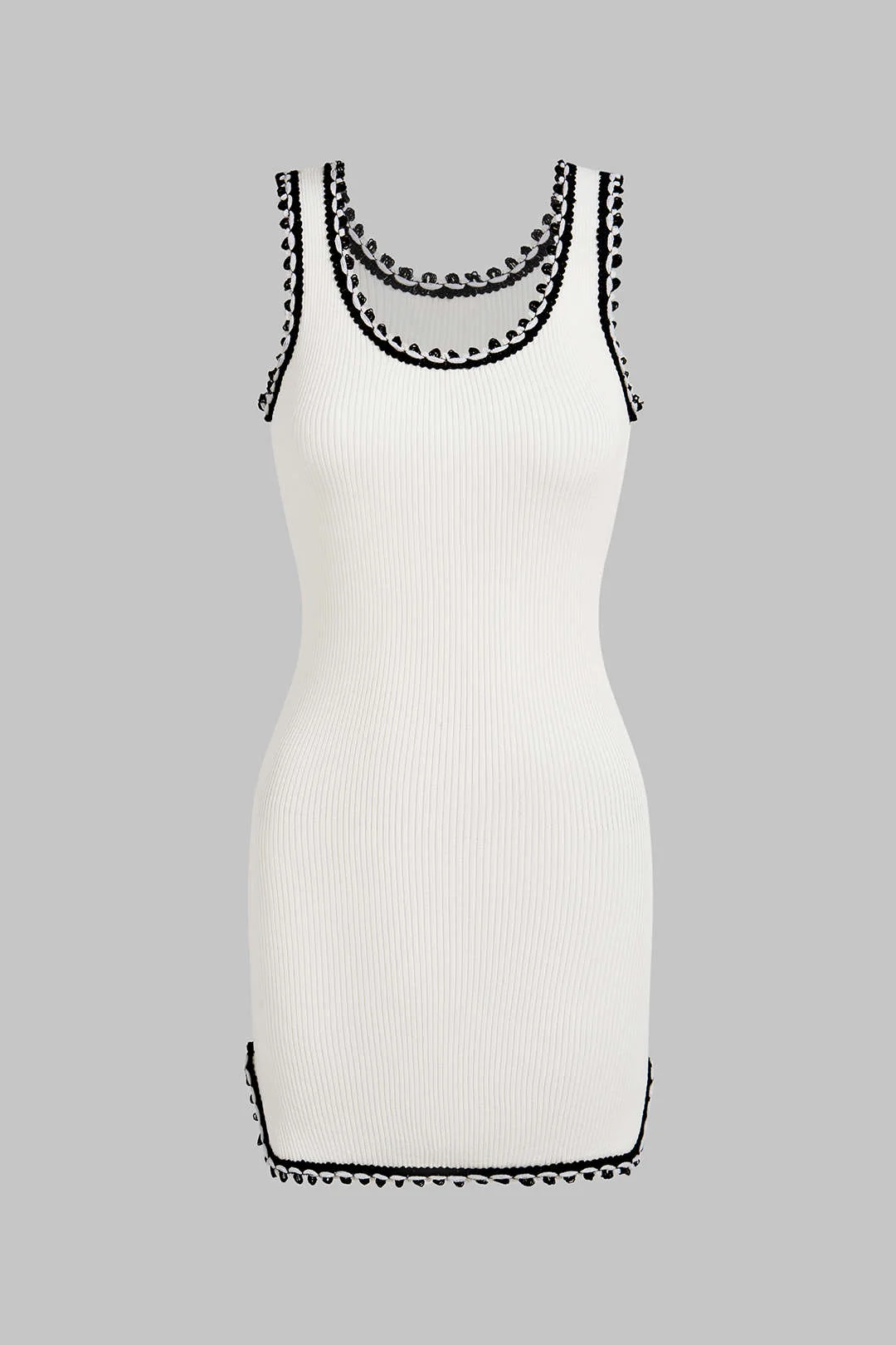 Knit Contrast Binding Round Neck Sleeveless Dress - Flockneti