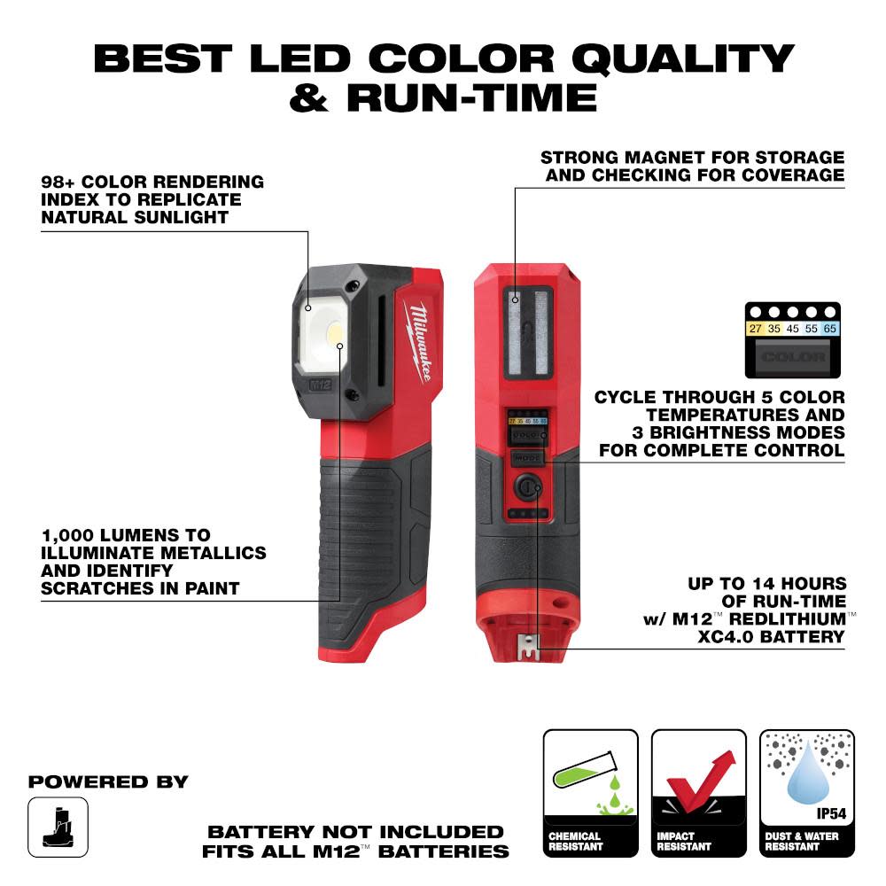 Milwaukee M12 Paint and Detailing Color Match Light Bare Tool - Flockneti