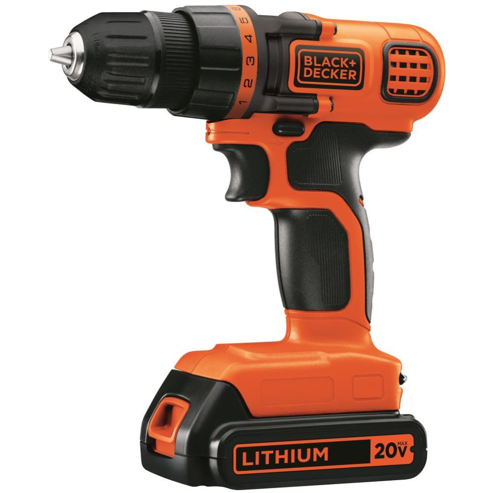 Black and Decker 20-volt MAX Lithium Ion (Li-ion) 3/8-in Cordless Drill with Battery Kit - Flockneti