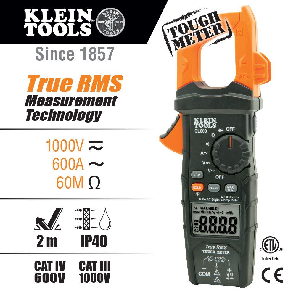 Klein Tools Digital Clamp Meter AC Auto 600A - Flockneti