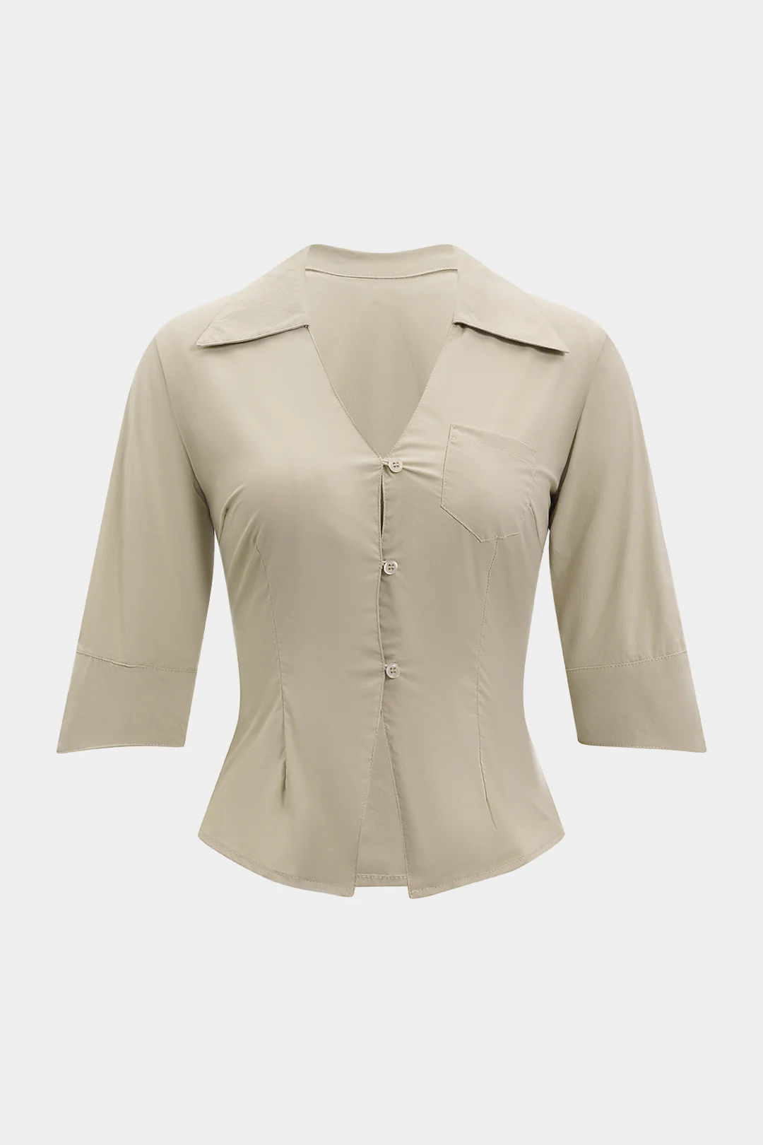 Linen V-Neck Button Pocket Short-Sleeve Shirt - Flockneti