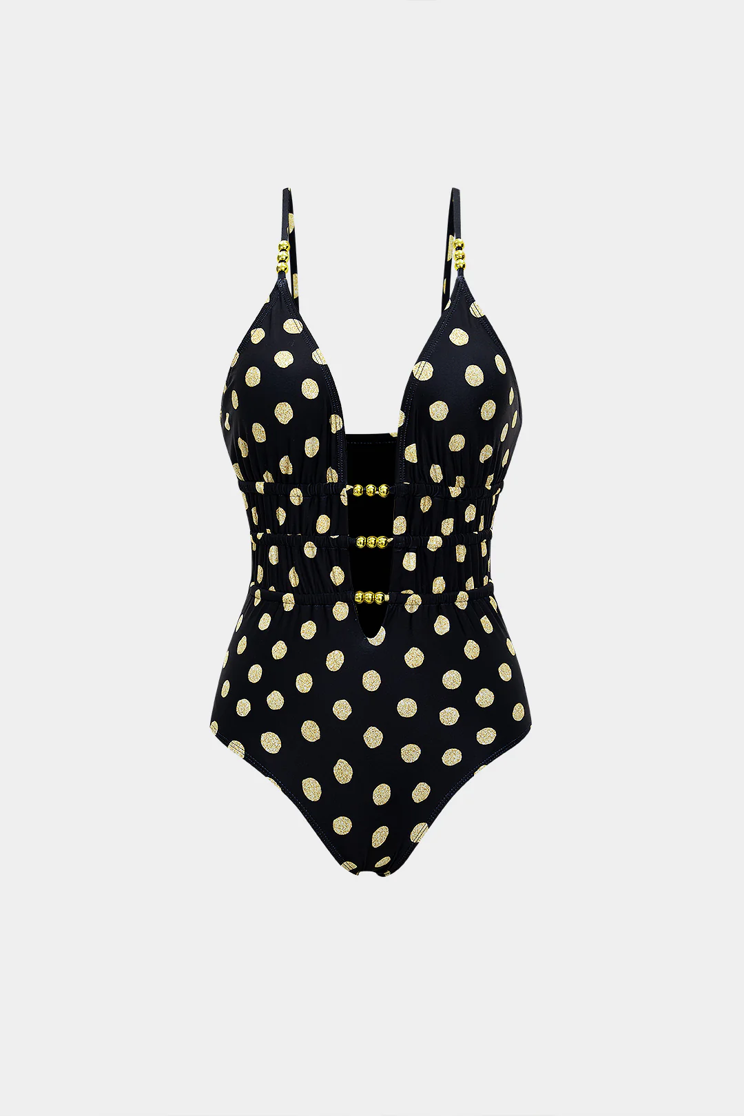 Polka Dots Print Metallic Ruched Tie-Up Swimsuit - Flockneti