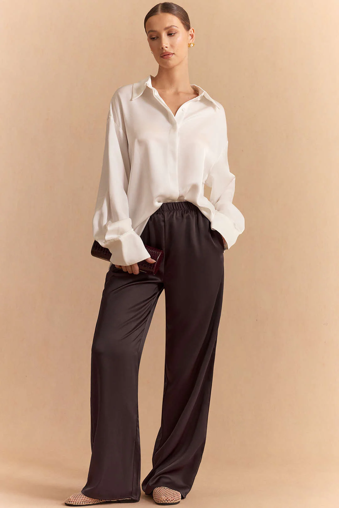 Satin High Waist Straight Leg Pants - Flockneti