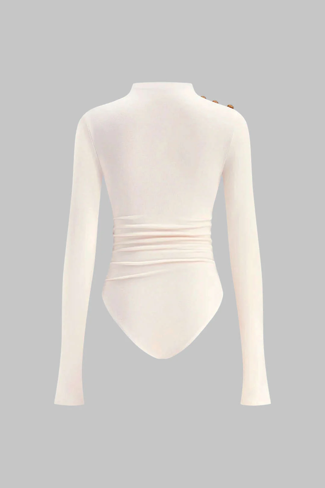 Asymmetrical Button Ruched Long Sleeve Bodysuit - Flockneti