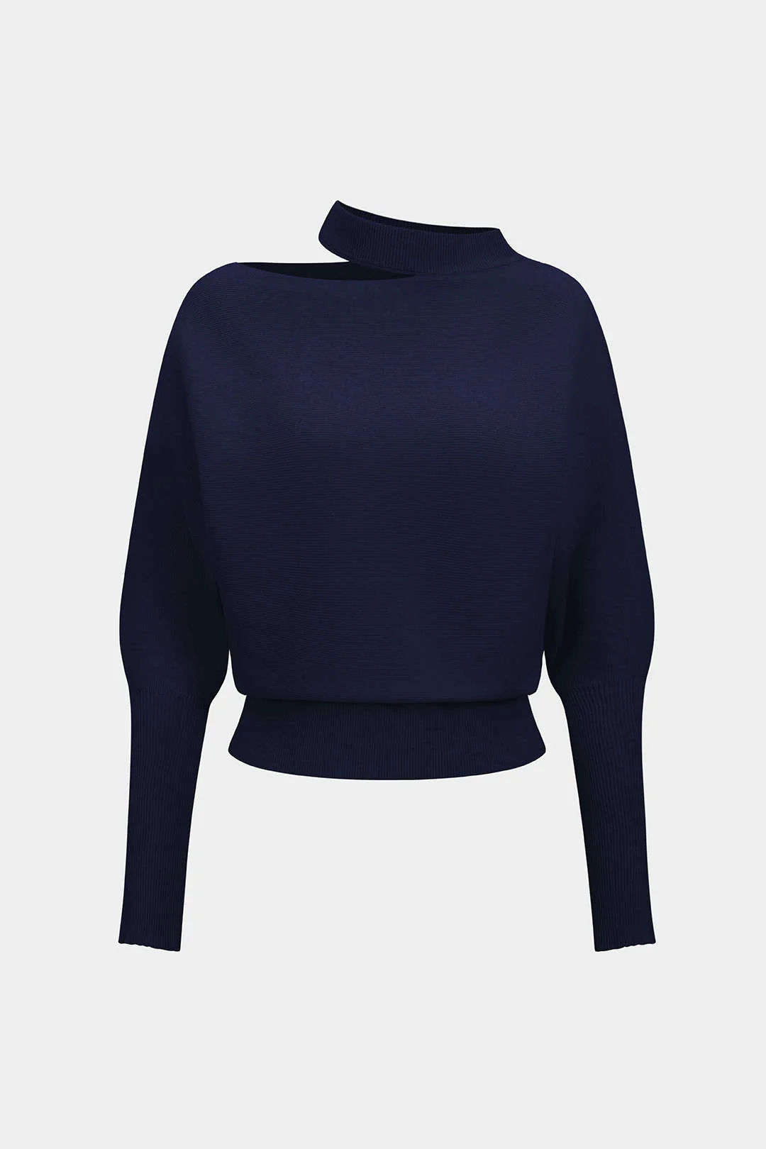 Knit Cut Out Asymmetrical Long-Sleeve Top - Flockneti