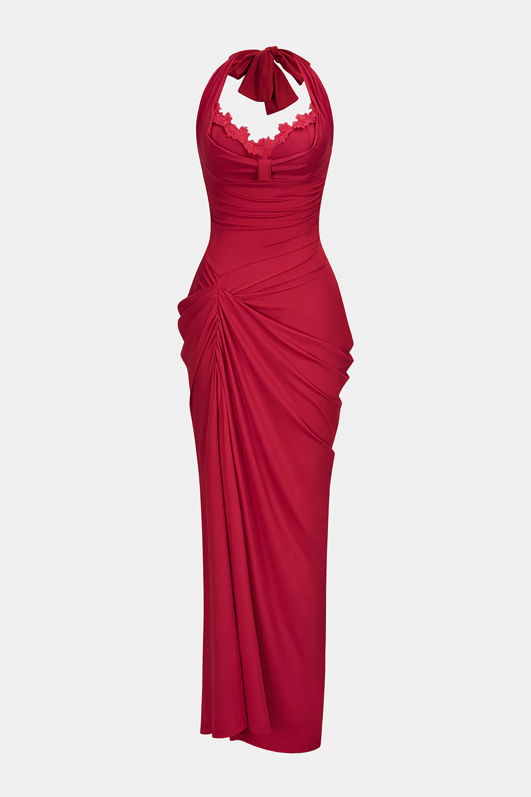Halter Neck Ruched Backless Sleeveless Maxi Dress - Flockneti