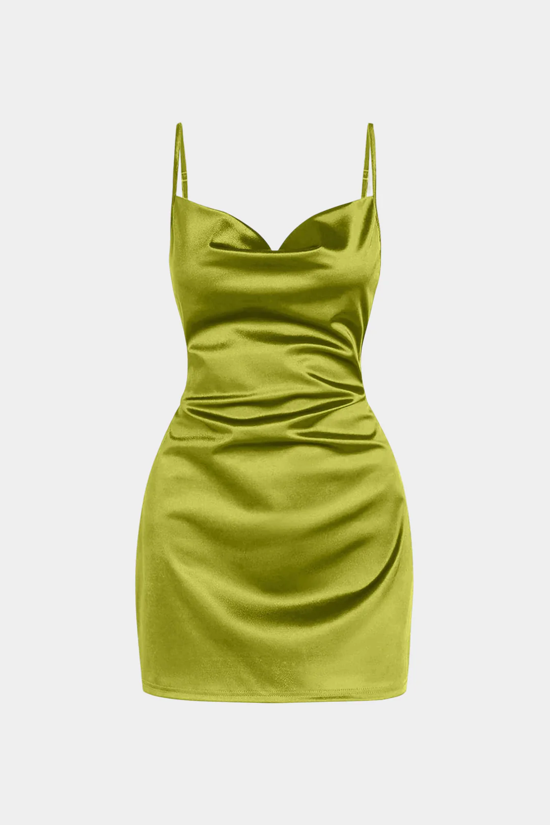 Plus Size Satin Draped Cowl Neck Ruched Sleeveless Slip Mini Dress - Flockneti