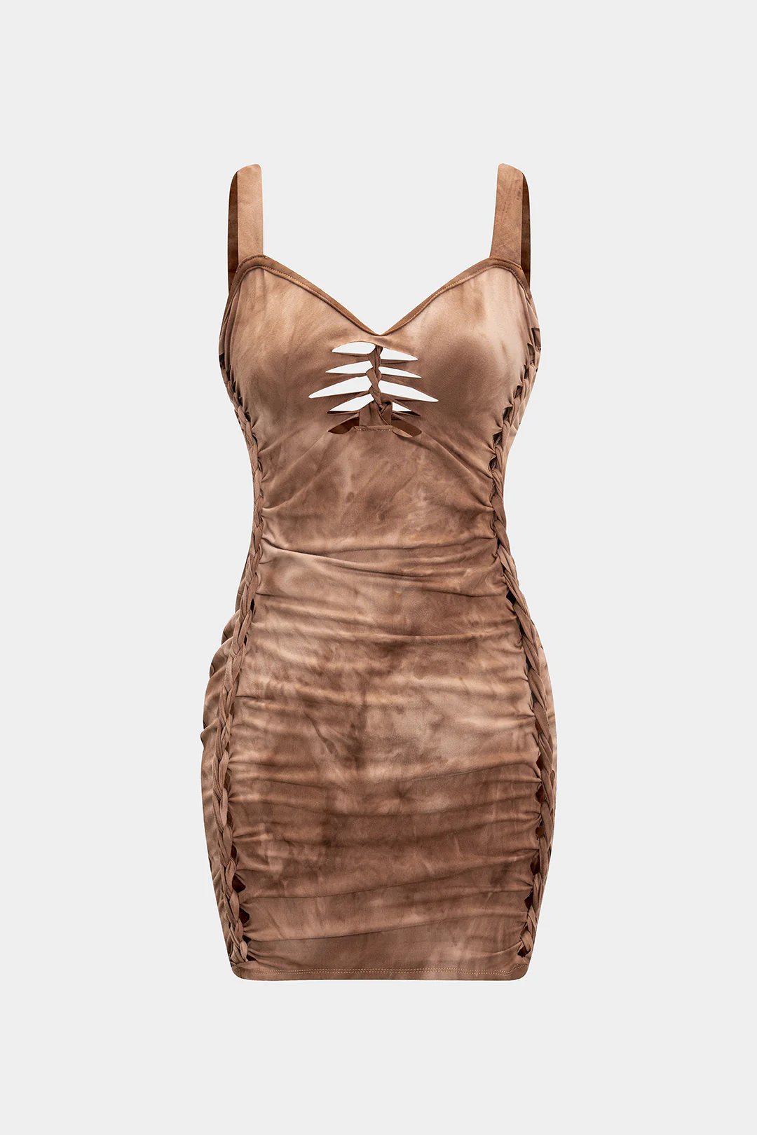 Cut Out Detail Ruched Backless Sleeveless Midi Dress - Flockneti