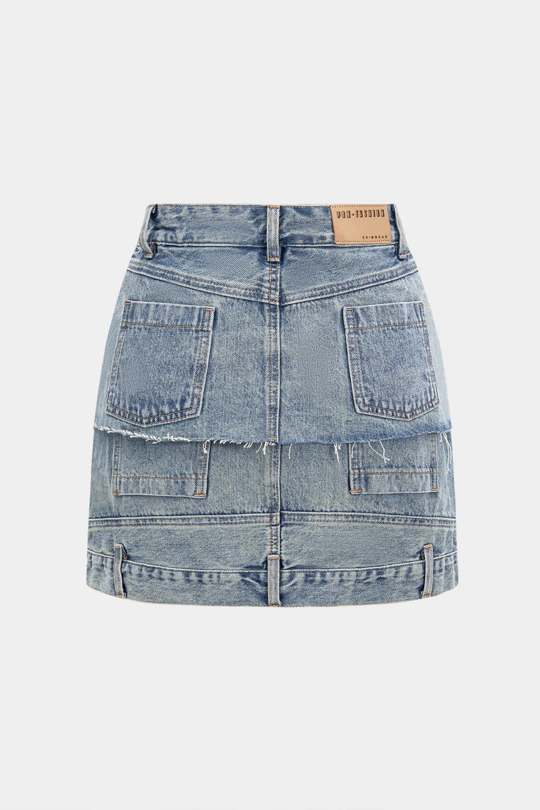 Denim Patchwork Pocket Zipper Skirt - Flockneti