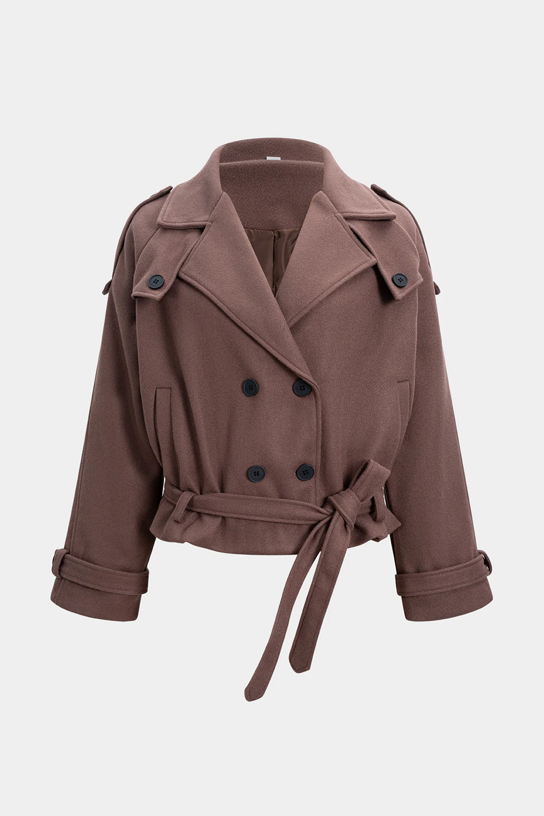 Woolen Button Tie-Up Double-Breasted Coat - Flockneti