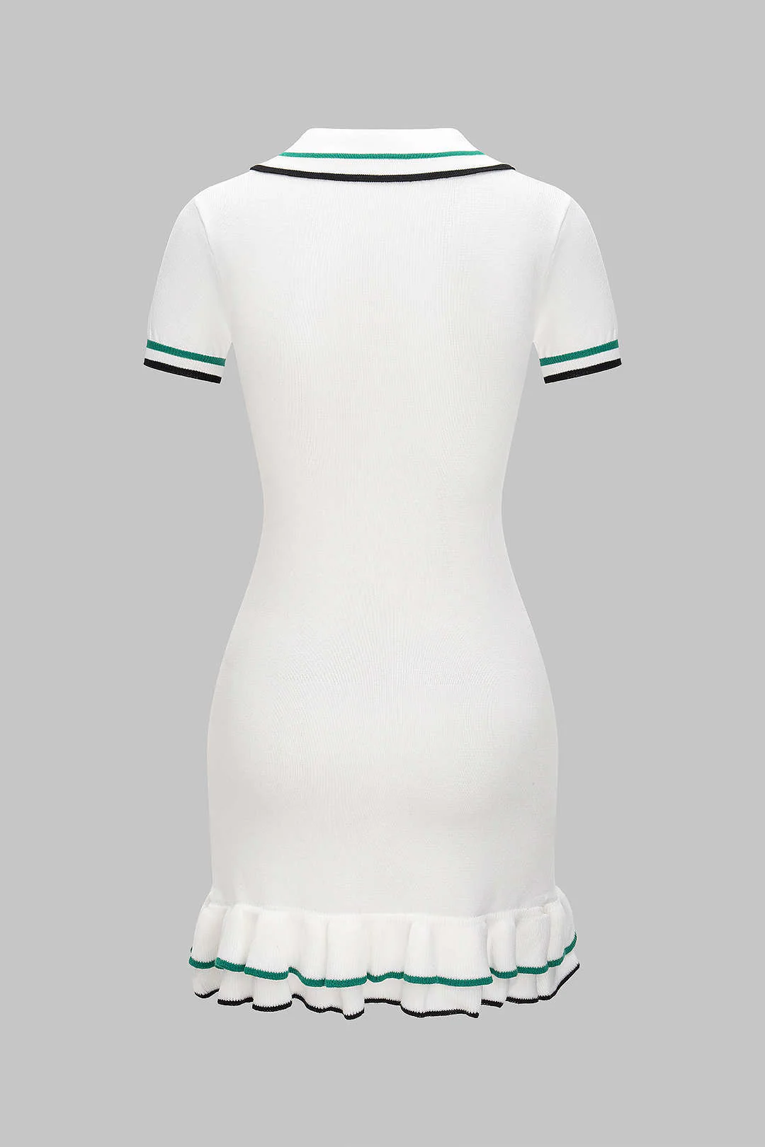 Knit Contrast Button Ruffle Short Sleeve Dress - Flockneti