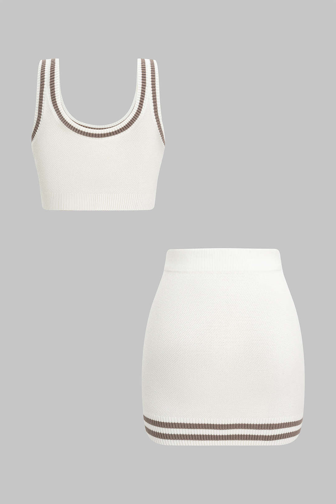Contrast Knit Cami Top And Skirt Set - Flockneti