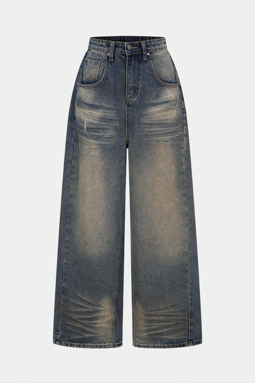 Denim Patchwork Faux Leather Wide Leg Jeans - Flockneti
