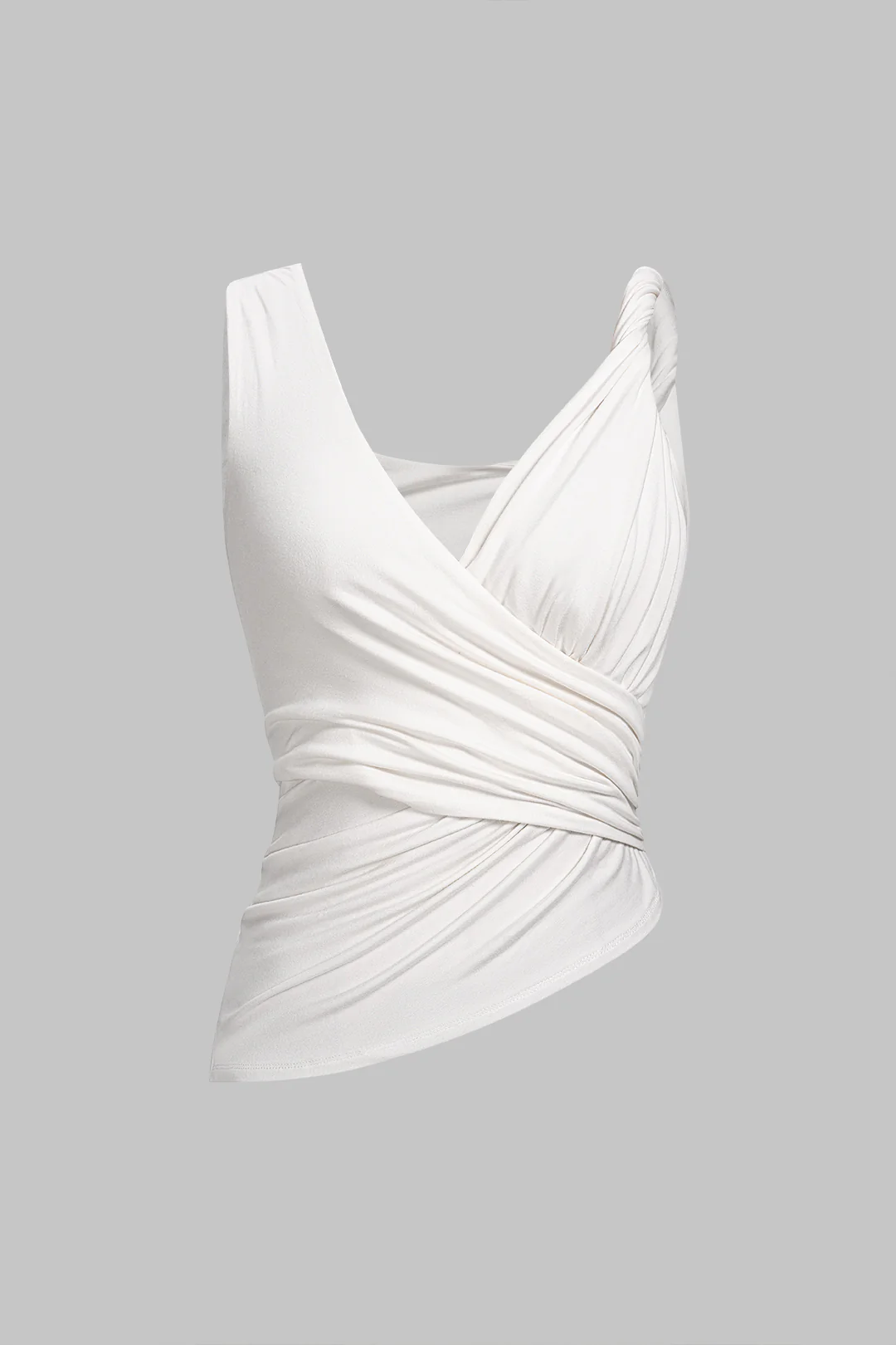 V-Neck Twist Knot Ruched Asymmetrical Tank Top - Flockneti