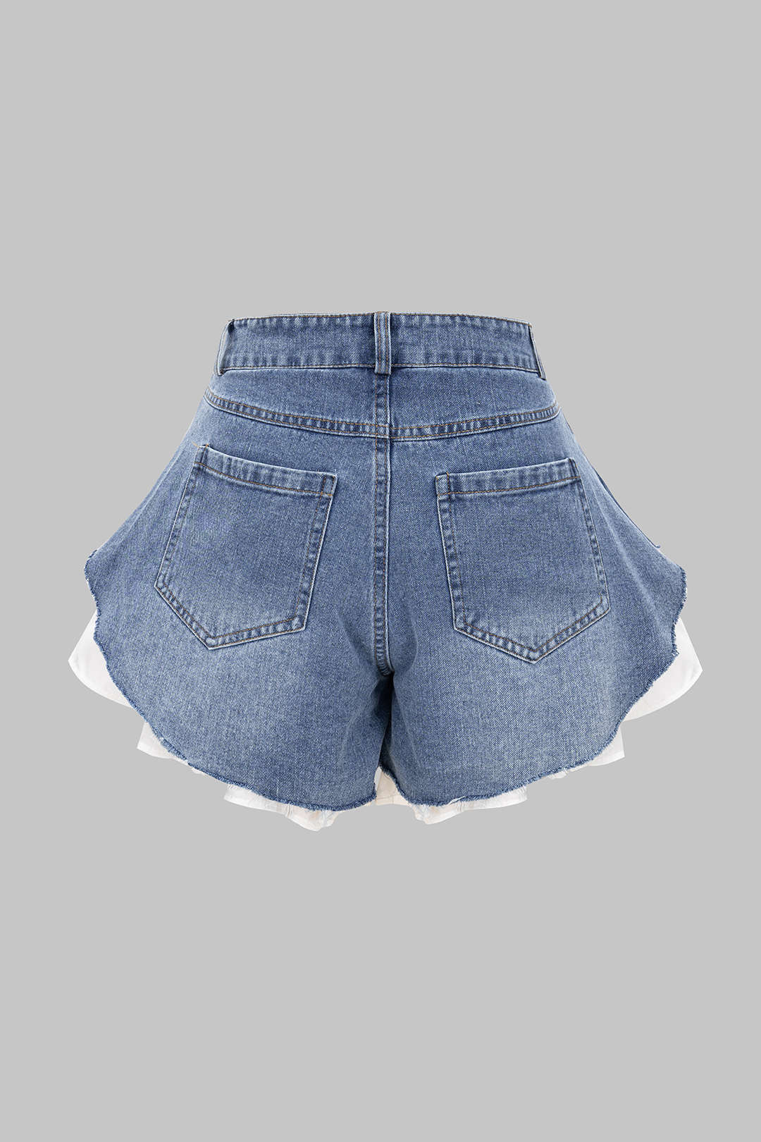 Denim Patchwork Frayed Wide Leg Shorts - Flockneti