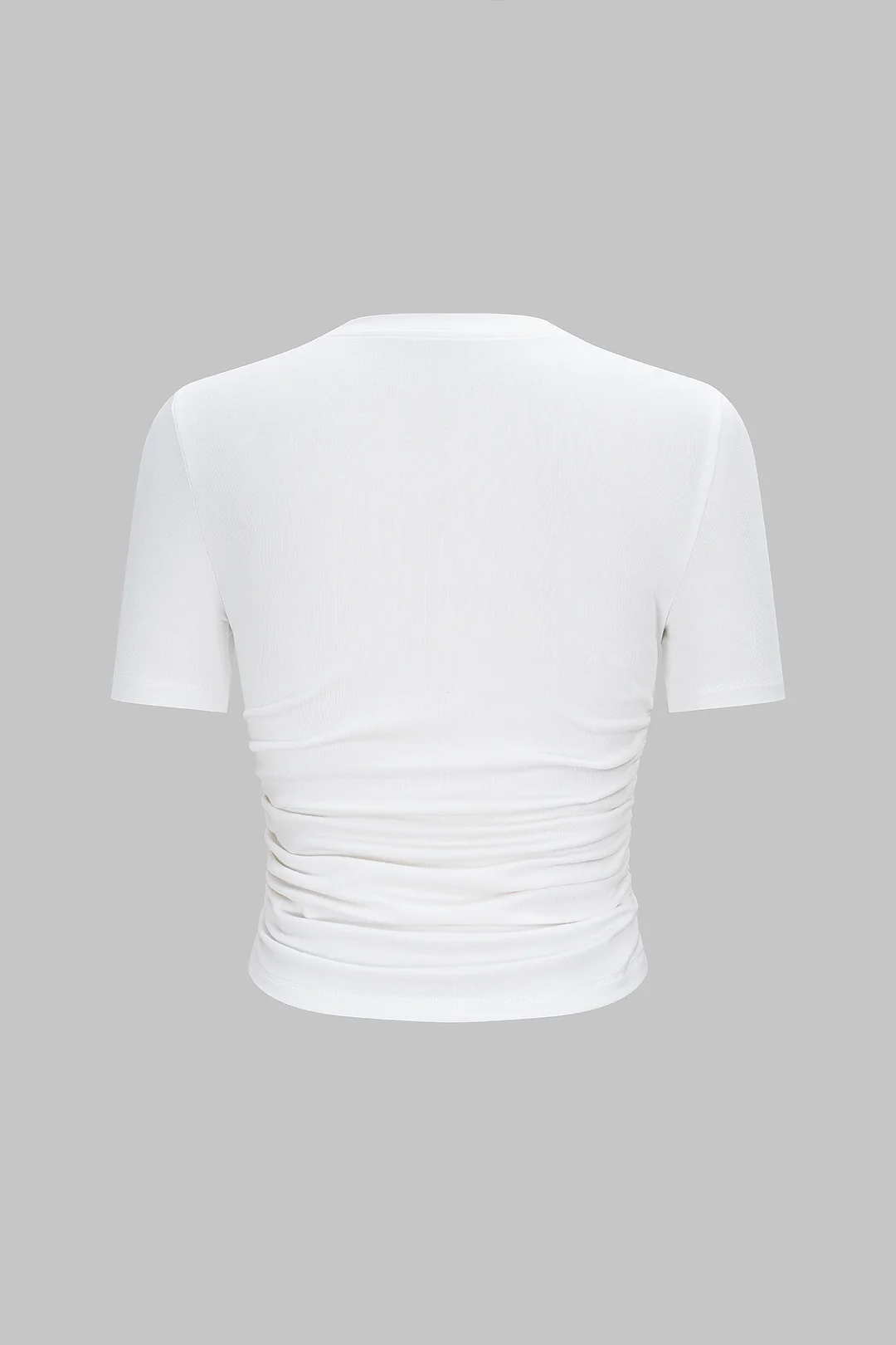 Letter Embroidery Round Neck Ruched Short Sleeve T-Shirt - Flockneti