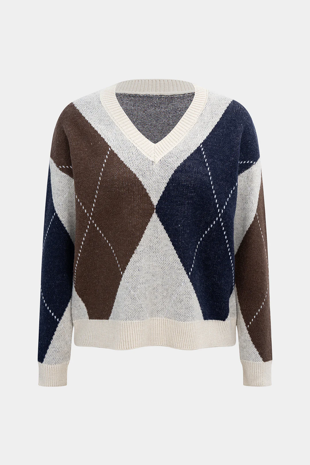 Contrast Print Knit Long-Sleeve Top - Flockneti