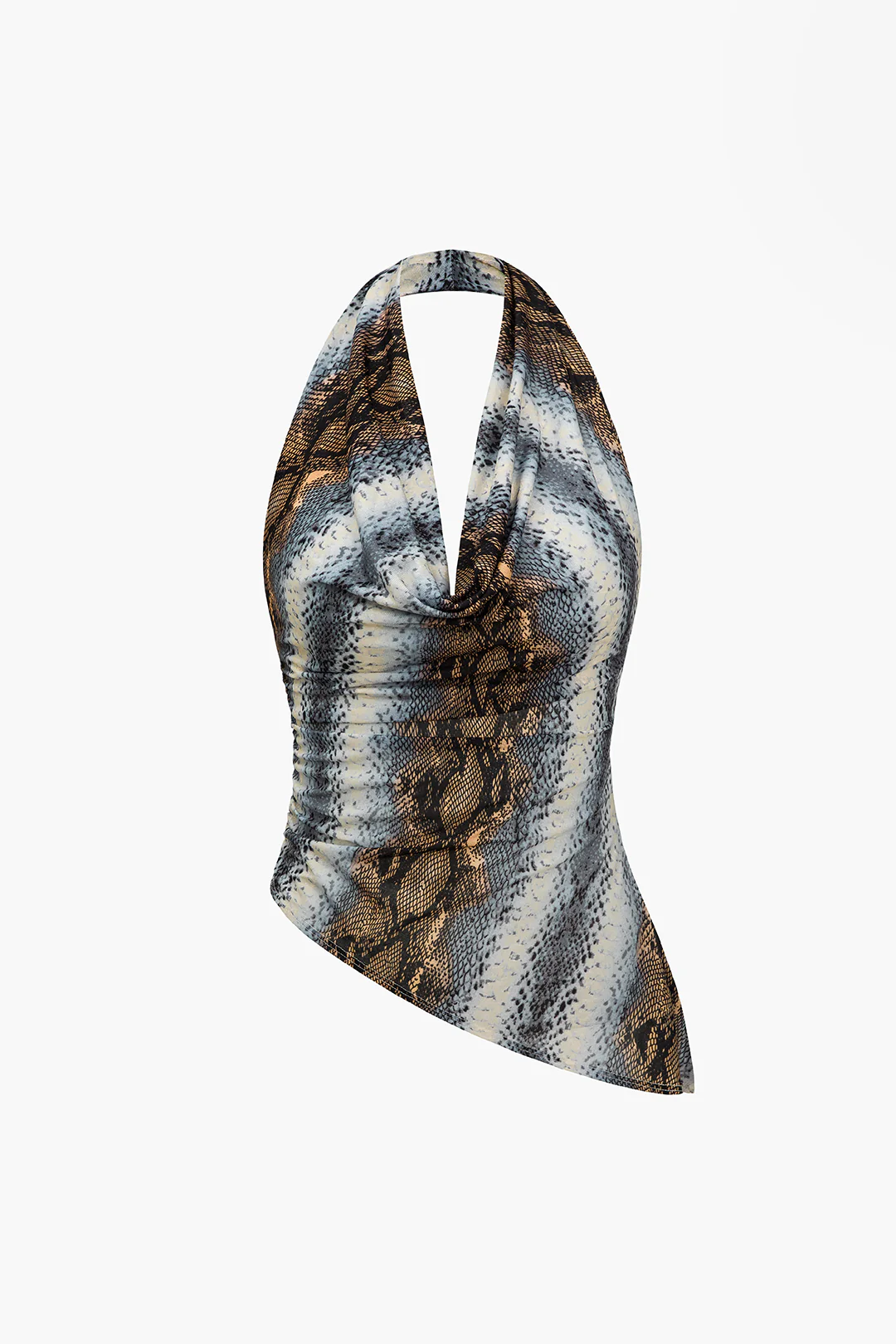 Snake Print Halter Asymmetrical Backless Cami Top - Flockneti