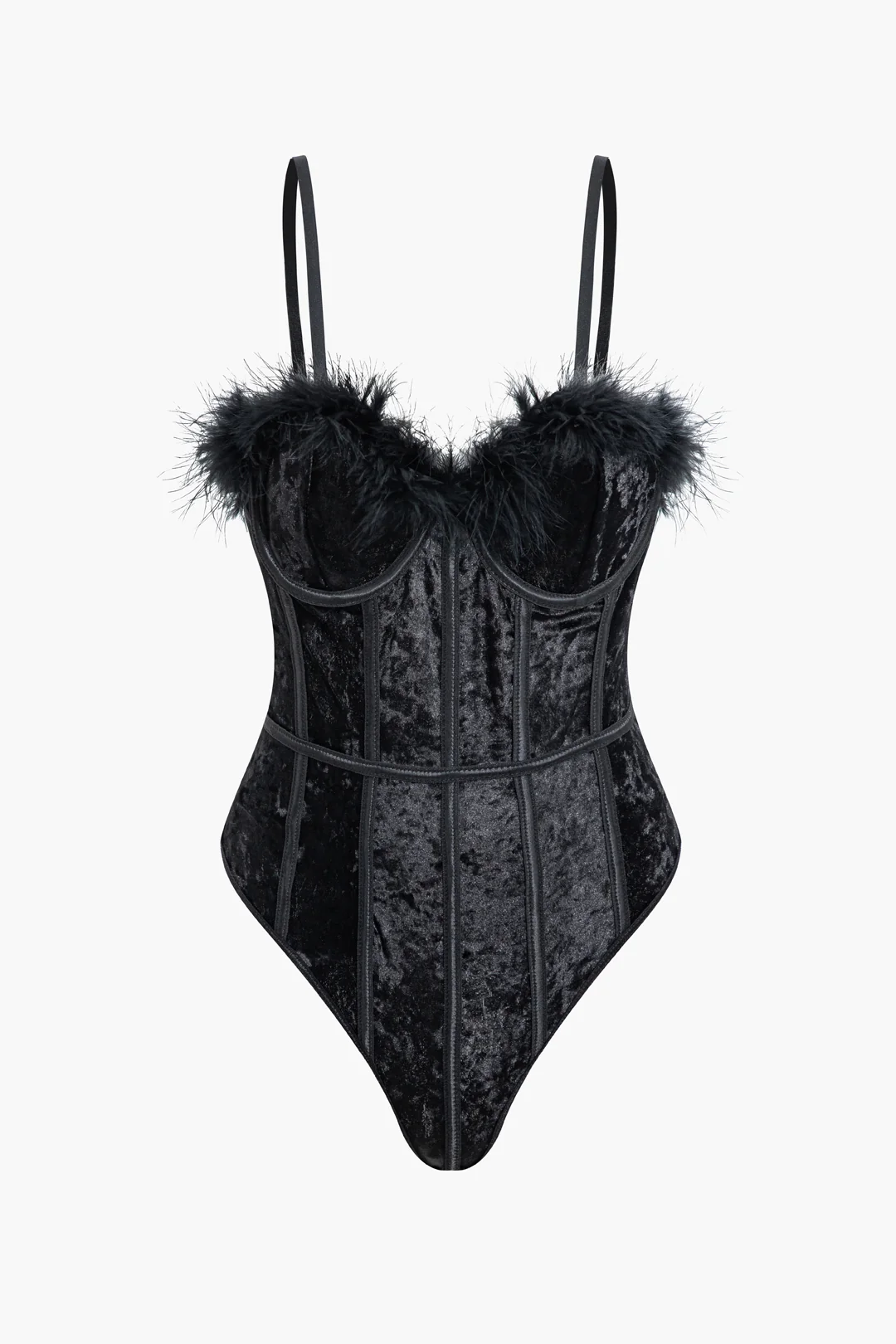 Feather Decor Cut Out Sleeveless Bodysuit - Flockneti
