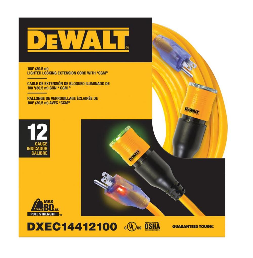 DEWALT 100′ 12/3 SJTW Locking Ext Cord - Flockneti