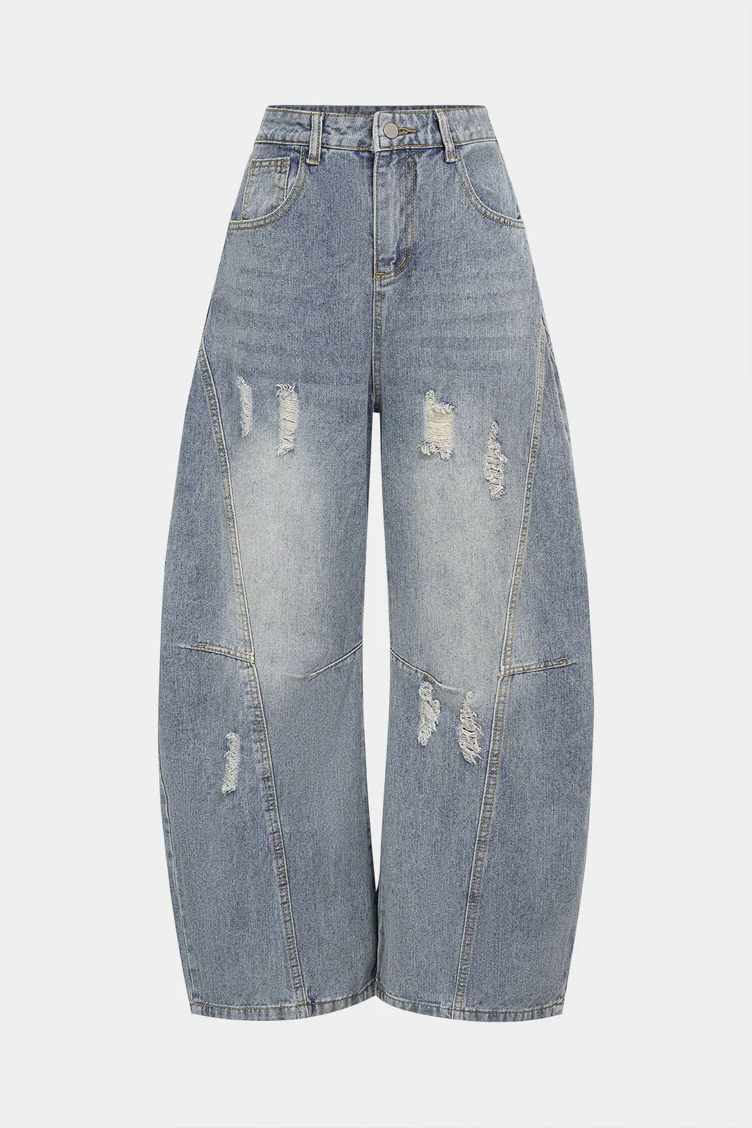 Denim Frayed Pocket Wide Leg Jeans - Flockneti