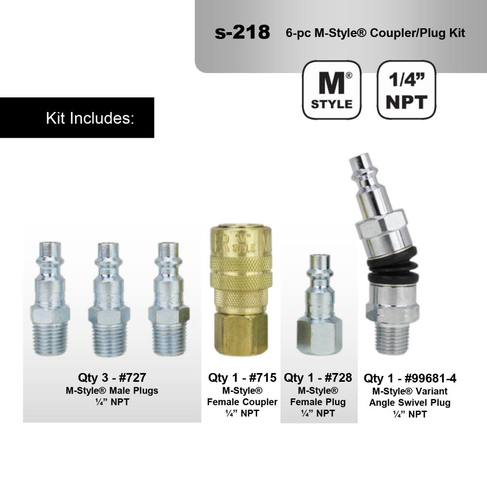Milton S-218 1/4″ M-Style Swivel Coupler and Plug Kit – 6 Piece - Flockneti
