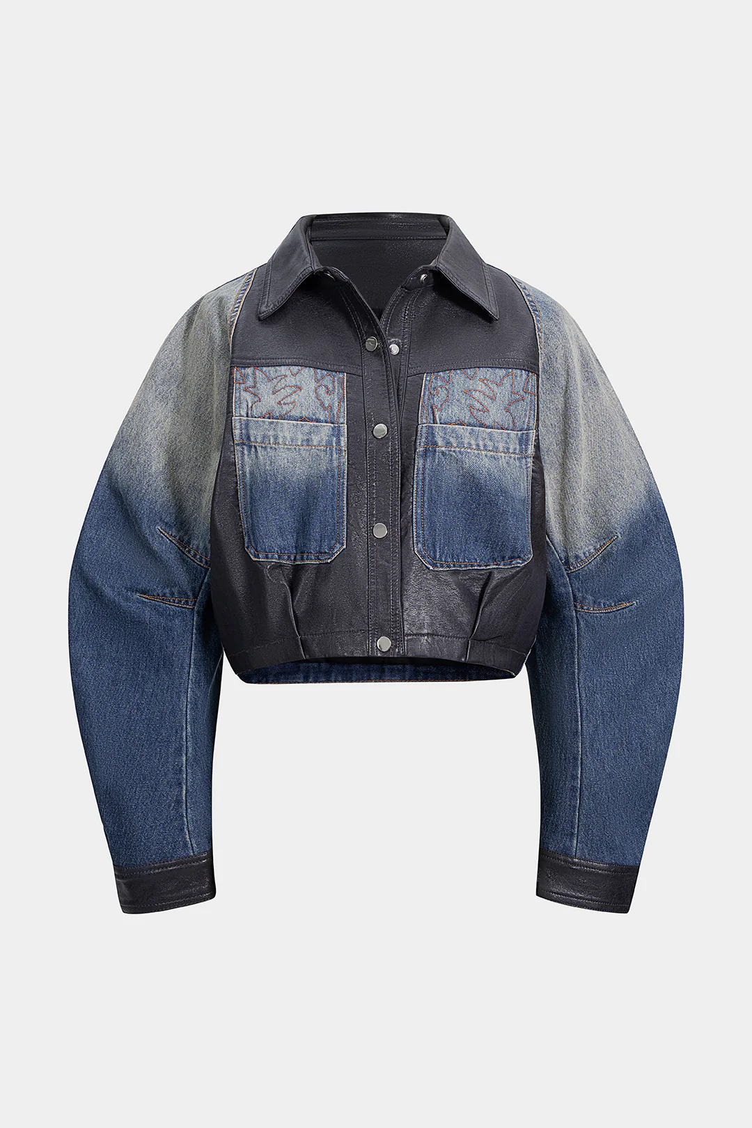 Denim Faux Leather Patchwork Outerwear - Flockneti