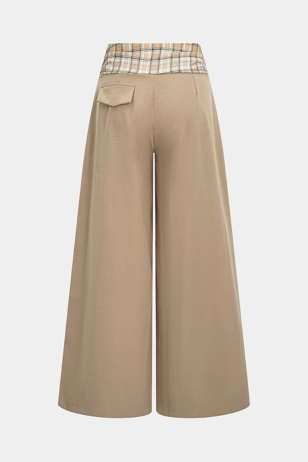 Plaid Print Pocket Wide Leg Trousers - Flockneti