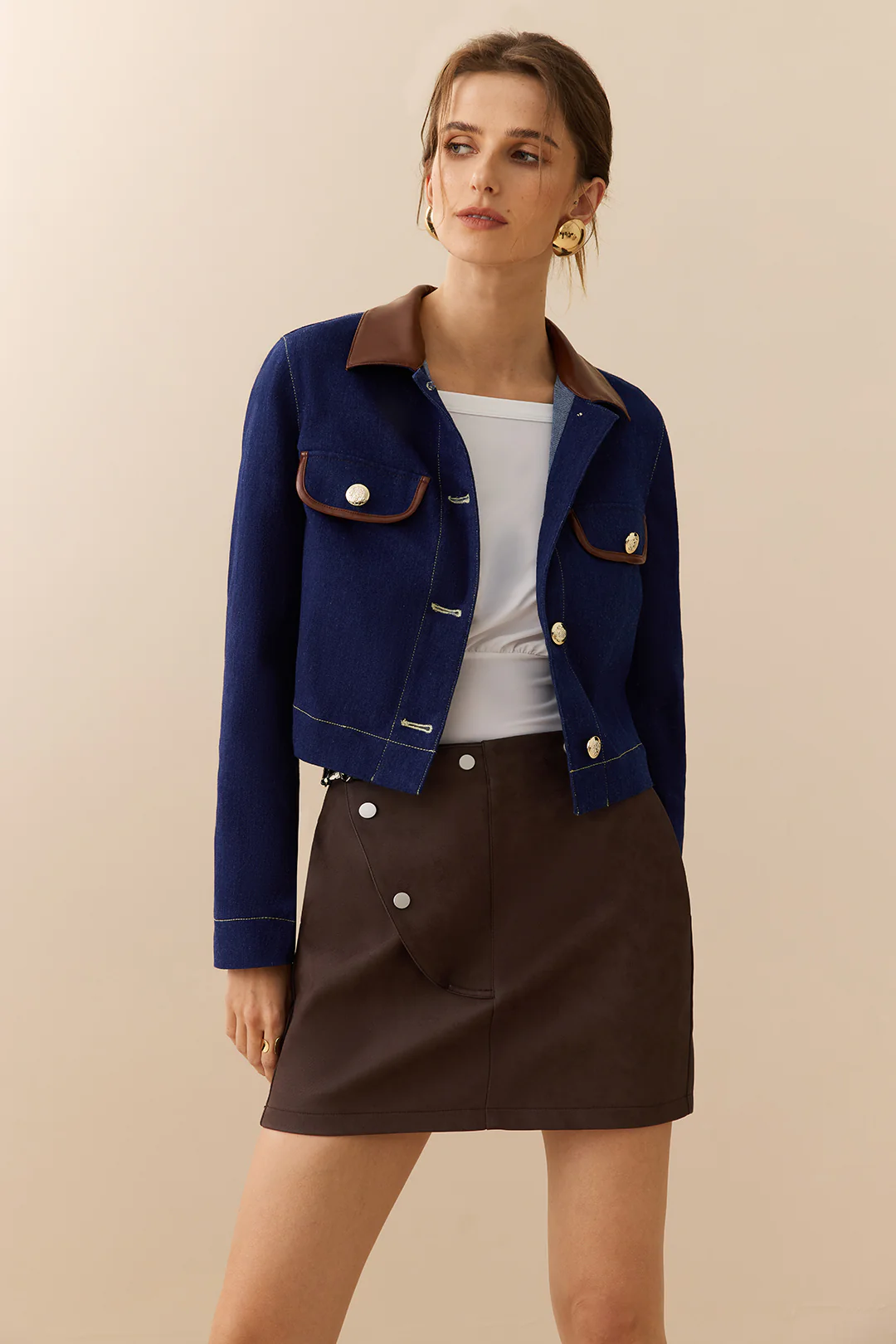 Denim Patchwork Button Pocket Outerwear - Flockneti