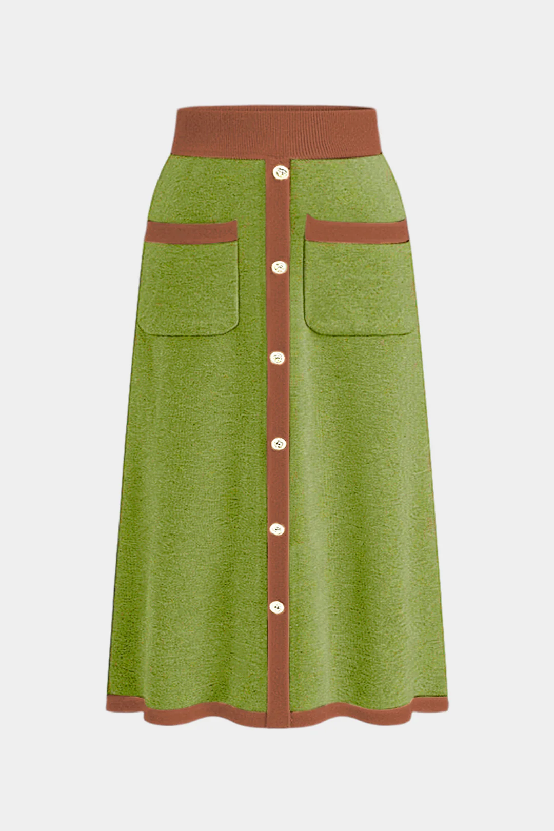 Plus Size Knit Contrast Button High Waist Skirt - Flockneti